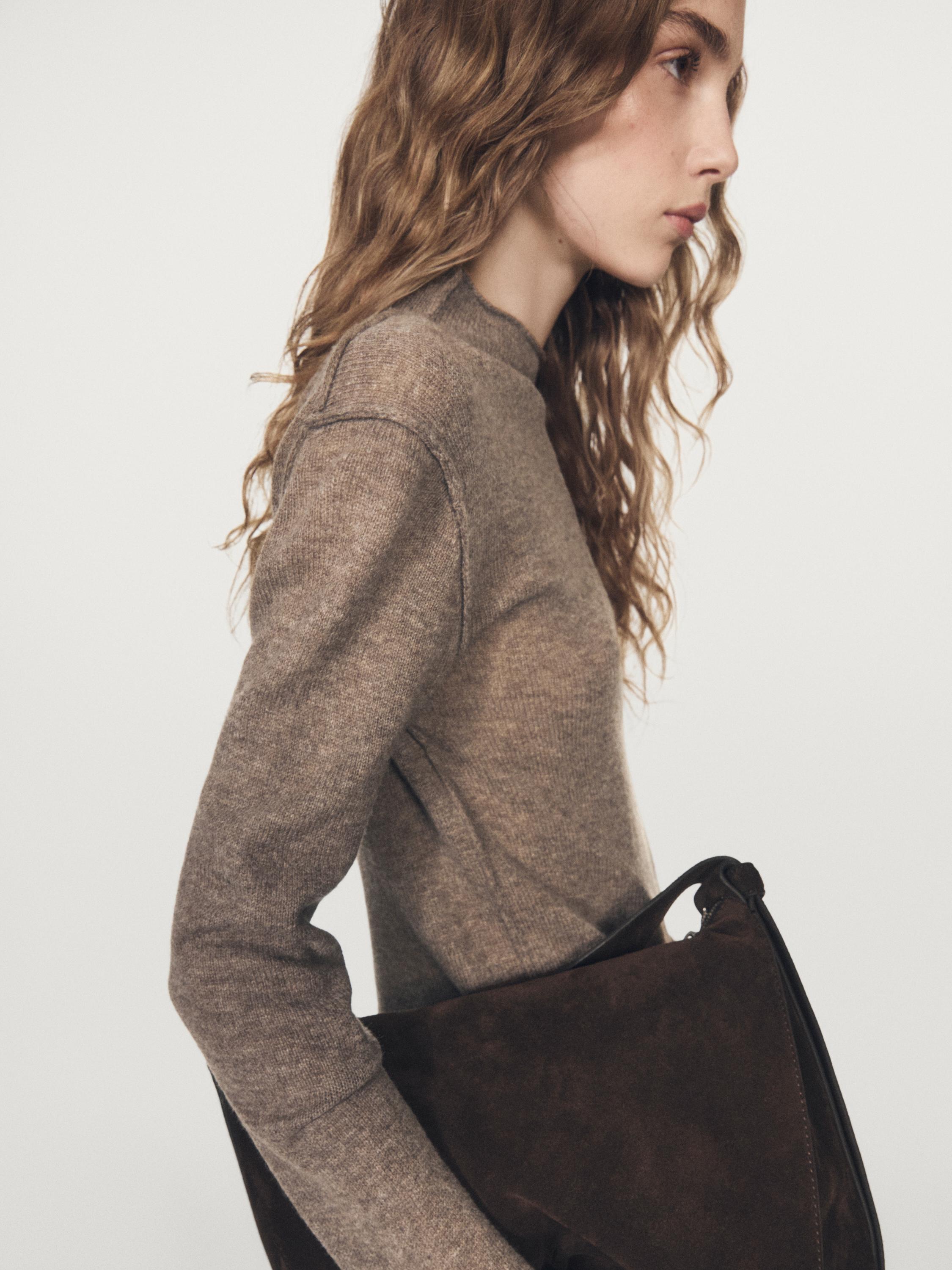 Wool blend knit sweater with mock turtleneck